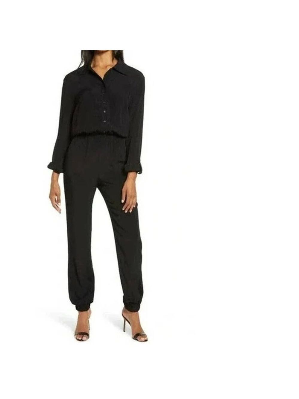 Fraiche By J Long Sleeve Button Front Jumpsuit